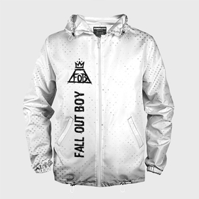 Мужская ветровка 3D с принтом Fall Out Boy glitch на светлом фоне: по вертикали в Екатеринбурге, 100% полиэстер | подол и капюшон оформлены резинкой с фиксаторами, два кармана без застежек по бокам, один потайной карман на груди | 