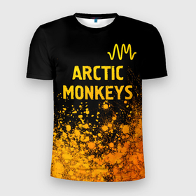 Мужская футболка 3D Slim с принтом Arctic Monkeys   gold gradient: символ сверху в Курске, 100% полиэстер с улучшенными характеристиками | приталенный силуэт, круглая горловина, широкие плечи, сужается к линии бедра | 