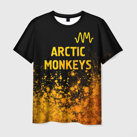 Мужская футболка 3D с принтом Arctic Monkeys   gold gradient: символ сверху в Новосибирске, 100% полиэфир | прямой крой, круглый вырез горловины, длина до линии бедер | Тематика изображения на принте: 
