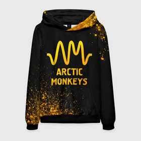 Мужская толстовка 3D с принтом Arctic Monkeys   gold gradient в Петрозаводске, 100% полиэстер | двухслойный капюшон со шнурком для регулировки, мягкие манжеты на рукавах и по низу толстовки, спереди карман-кенгуру с мягким внутренним слоем. | 