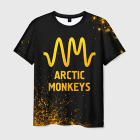 Мужская футболка 3D с принтом Arctic Monkeys   gold gradient в Новосибирске, 100% полиэфир | прямой крой, круглый вырез горловины, длина до линии бедер | Тематика изображения на принте: 