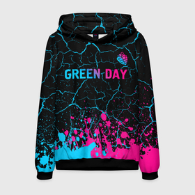 Мужская толстовка 3D с принтом Green Day   neon gradient: символ сверху в Кировске, 100% полиэстер | двухслойный капюшон со шнурком для регулировки, мягкие манжеты на рукавах и по низу толстовки, спереди карман-кенгуру с мягким внутренним слоем. | Тематика изображения на принте: 