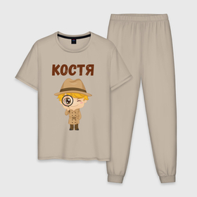 Мужская пижама хлопок с принтом Костя   любознательный мальчик в Петрозаводске, 100% хлопок | брюки и футболка прямого кроя, без карманов, на брюках мягкая резинка на поясе и по низу штанин
 | 