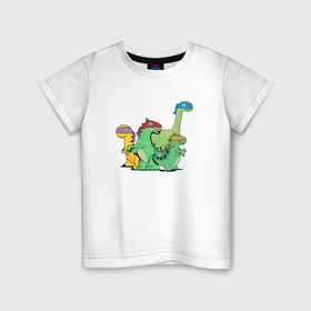 Детская футболка хлопок с принтом Динозавры ниндзя в масках в Кировске, 100% хлопок | круглый вырез горловины, полуприлегающий силуэт, длина до линии бедер | 
