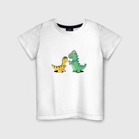 Детская футболка хлопок с принтом Тираннозавр Шерлок и игуанодон Ватсон в Кировске, 100% хлопок | круглый вырез горловины, полуприлегающий силуэт, длина до линии бедер | 