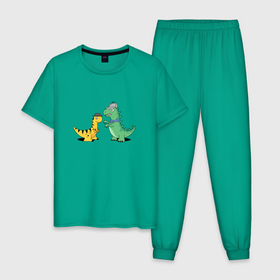 Мужская пижама хлопок с принтом Тираннозавр Шерлок и игуанодон Ватсон в Екатеринбурге, 100% хлопок | брюки и футболка прямого кроя, без карманов, на брюках мягкая резинка на поясе и по низу штанин
 | 