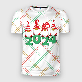 Мужская футболка 3D Slim с принтом Новогодние гномы 2024 в Кировске, 100% полиэстер с улучшенными характеристиками | приталенный силуэт, круглая горловина, широкие плечи, сужается к линии бедра | Тематика изображения на принте: 