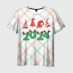 Мужская футболка 3D с принтом Новогодние гномы 2024 в Кировске, 100% полиэфир | прямой крой, круглый вырез горловины, длина до линии бедер | 