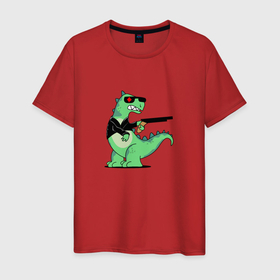 Мужская футболка хлопок с принтом Киборг тираннозавр динозавронатор в Екатеринбурге, 100% хлопок | прямой крой, круглый вырез горловины, длина до линии бедер, слегка спущенное плечо. | 