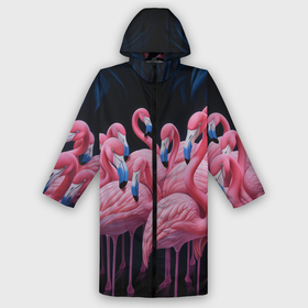 Мужской дождевик 3D с принтом Стая розовых фламинго в темноте ,  |  | 