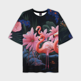 Мужская футболка oversize 3D с принтом Сюрреалистичная композиция с фламинго ,  |  | 