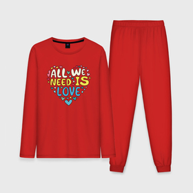Мужская пижама с лонгсливом хлопок с принтом Фраза в форме сердца   all we need is love ,  |  | 