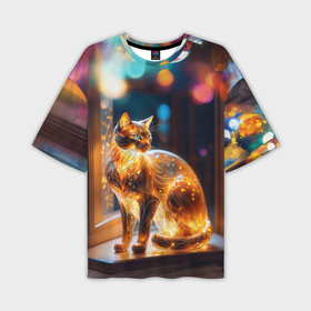 Мужская футболка oversize 3D с принтом Фигурка кота из желтого янтаря в Тюмени,  |  | 