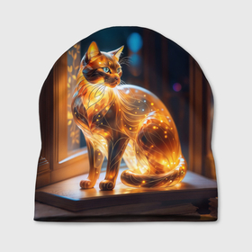 Шапка 3D с принтом Фигурка кота из желтого янтаря в Тюмени, 100% полиэстер | универсальный размер, печать по всей поверхности изделия | Тематика изображения на принте: 