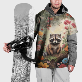 Накидка на куртку 3D с принтом Милый енот в лесу в Новосибирске, 100% полиэстер |  | Тематика изображения на принте: 