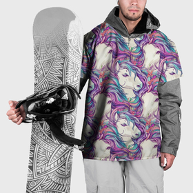Накидка на куртку 3D с принтом Морды лошади фиолетовый паттерн , 100% полиэстер |  | 