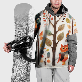 Накидка на куртку 3D с принтом Совы в осеннем лесу в стиле фолк арт в Новосибирске, 100% полиэстер |  | 