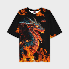 Мужская футболка oversize 3D с принтом Огненный дракон 2024 в Новосибирске,  |  | Тематика изображения на принте: 