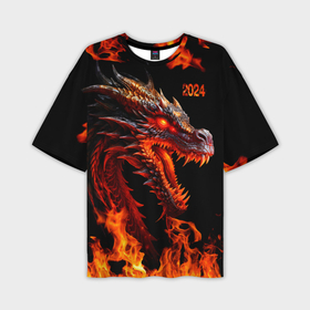 Мужская футболка oversize 3D с принтом Огненный дракон 2024 год в Новосибирске,  |  | 
