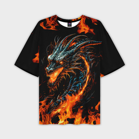 Мужская футболка oversize 3D с принтом Свирепый огненный дракон 2024 в Новосибирске,  |  | Тематика изображения на принте: 