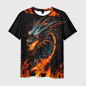 Мужская футболка 3D с принтом Свирепый огненный дракон 2024 в Новосибирске, 100% полиэфир | прямой крой, круглый вырез горловины, длина до линии бедер | Тематика изображения на принте: 