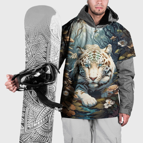 Накидка на куртку 3D с принтом Крадущийся белый тигр в Новосибирске, 100% полиэстер |  | Тематика изображения на принте: 