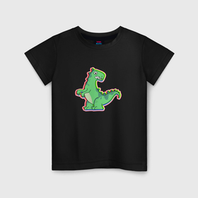 Детская футболка хлопок с принтом Неоновый тираннозавр с гличом в Курске, 100% хлопок | круглый вырез горловины, полуприлегающий силуэт, длина до линии бедер | 