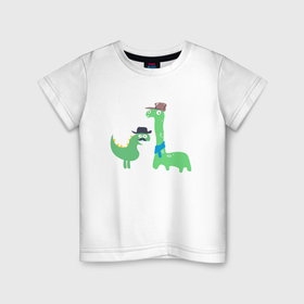 Детская футболка хлопок с принтом Детские динозаврики шерлок и ватсон в Петрозаводске, 100% хлопок | круглый вырез горловины, полуприлегающий силуэт, длина до линии бедер | 