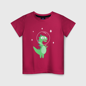 Детская футболка хлопок с принтом Детский динозаврик космонавт в Кировске, 100% хлопок | круглый вырез горловины, полуприлегающий силуэт, длина до линии бедер | 