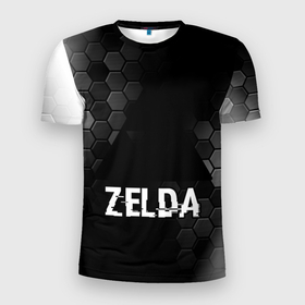 Мужская футболка 3D Slim с принтом Zelda glitch на темном фоне в Тюмени, 100% полиэстер с улучшенными характеристиками | приталенный силуэт, круглая горловина, широкие плечи, сужается к линии бедра | 