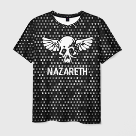 Мужская футболка 3D с принтом Nazareth glitch на темном фоне , 100% полиэфир | прямой крой, круглый вырез горловины, длина до линии бедер | 