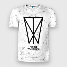 Мужская футболка 3D Slim с принтом Within Temptation glitch на светлом фоне в Санкт-Петербурге, 100% полиэстер с улучшенными характеристиками | приталенный силуэт, круглая горловина, широкие плечи, сужается к линии бедра | Тематика изображения на принте: 
