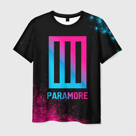 Мужская футболка 3D с принтом Paramore   neon gradient в Кировске, 100% полиэфир | прямой крой, круглый вырез горловины, длина до линии бедер | 
