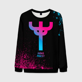 Мужской свитшот 3D с принтом Judas Priest   neon gradient в Новосибирске, 100% полиэстер с мягким внутренним слоем | круглый вырез горловины, мягкая резинка на манжетах и поясе, свободная посадка по фигуре | 