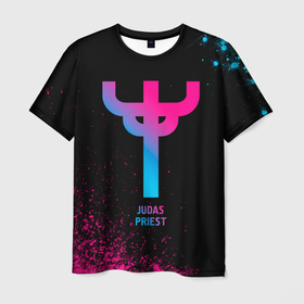 Мужская футболка 3D с принтом Judas Priest   neon gradient в Екатеринбурге, 100% полиэфир | прямой крой, круглый вырез горловины, длина до линии бедер | 