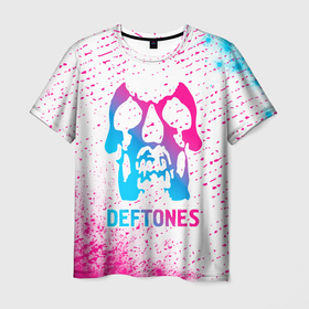 Мужская футболка 3D с принтом Deftones neon gradient style в Тюмени, 100% полиэфир | прямой крой, круглый вырез горловины, длина до линии бедер | Тематика изображения на принте: 
