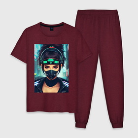 Мужская пижама хлопок с принтом Cool girl   cyberpunk   neural network в Тюмени, 100% хлопок | брюки и футболка прямого кроя, без карманов, на брюках мягкая резинка на поясе и по низу штанин
 | Тематика изображения на принте: 