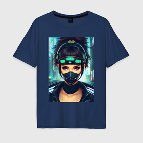 Мужская футболка хлопок Oversize с принтом Cool girl   cyberpunk   neural network в Тюмени, 100% хлопок | свободный крой, круглый ворот, “спинка” длиннее передней части | Тематика изображения на принте: 