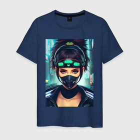 Мужская футболка хлопок с принтом Cool girl   cyberpunk   neural network в Тюмени, 100% хлопок | прямой крой, круглый вырез горловины, длина до линии бедер, слегка спущенное плечо. | Тематика изображения на принте: 