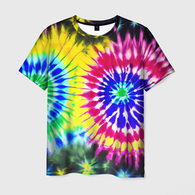 Мужская футболка 3D с принтом Colorful floral composition   tie dye , 100% полиэфир | прямой крой, круглый вырез горловины, длина до линии бедер | 