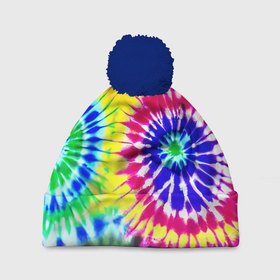 Шапка 3D c помпоном с принтом Colorful floral composition   tie dye в Тюмени, 100% полиэстер | универсальный размер, печать по всей поверхности изделия | 