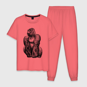 Мужская пижама хлопок с принтом Горилла штрихами в Кировске, 100% хлопок | брюки и футболка прямого кроя, без карманов, на брюках мягкая резинка на поясе и по низу штанин
 | 