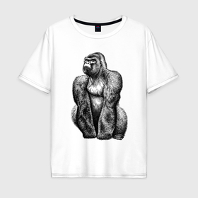 Мужская футболка хлопок Oversize с принтом Горилла штрихами в Кировске, 100% хлопок | свободный крой, круглый ворот, “спинка” длиннее передней части | 