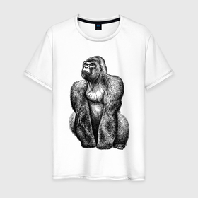 Мужская футболка хлопок с принтом Горилла штрихами в Кировске, 100% хлопок | прямой крой, круглый вырез горловины, длина до линии бедер, слегка спущенное плечо. | 