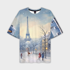 Мужская футболка oversize 3D с принтом Новогодний Париж в Новосибирске,  |  | 