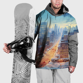 Накидка на куртку 3D с принтом Новогодний снежный город в Тюмени, 100% полиэстер |  | Тематика изображения на принте: 
