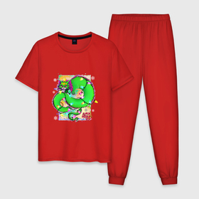 Мужская пижама хлопок с принтом Новогодняя дракошка , 100% хлопок | брюки и футболка прямого кроя, без карманов, на брюках мягкая резинка на поясе и по низу штанин
 | 