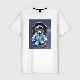 Мужская футболка хлопок Slim с принтом Котенок отправляется в космос в Курске, 92% хлопок, 8% лайкра | приталенный силуэт, круглый вырез ворота, длина до линии бедра, короткий рукав | 