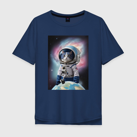 Мужская футболка хлопок Oversize с принтом Кот в космическом пространстве , 100% хлопок | свободный крой, круглый ворот, “спинка” длиннее передней части | 