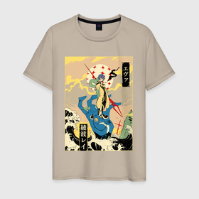 Мужская футболка хлопок с принтом Аянами Рей в живописи в Петрозаводске, 100% хлопок | прямой крой, круглый вырез горловины, длина до линии бедер, слегка спущенное плечо. | 